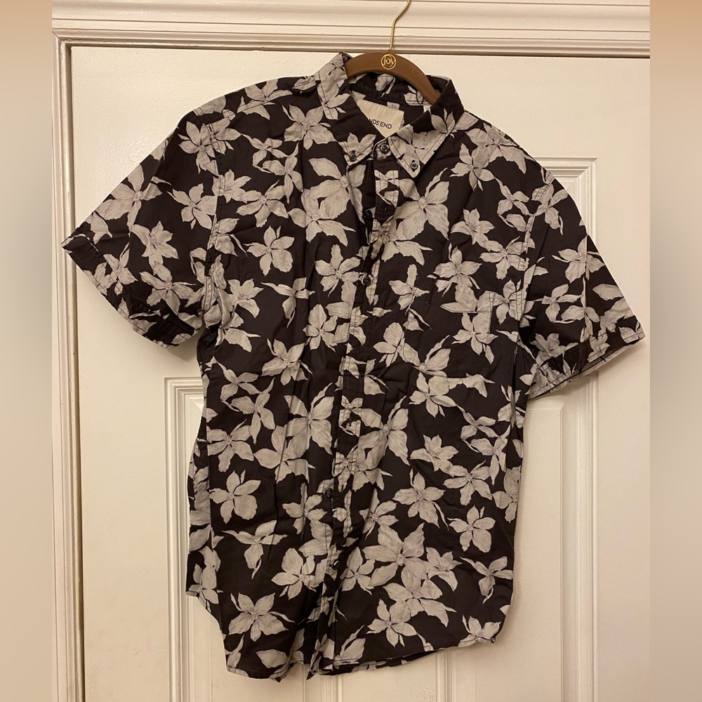 Land’s End Men’s Cotton SS Button down shirt floral Hawaiian Large